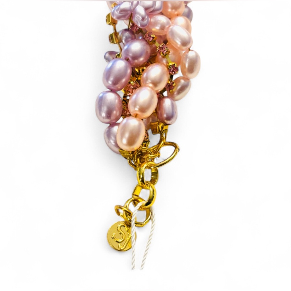 Sassy Jones Braided Butterfly Pink and Purple Faux Pearl Bracelet - Picture 5 of 5